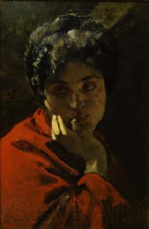 Domenico Morelli Ritratto di donna in rosso Norge oil painting art